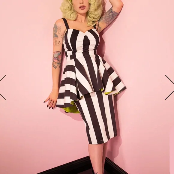 NWOT BEETLEJUICE™ GHOST W/ THE MOST PEPLUM DRESS by Vixen by Micheline Pitt Sz L - Picture 1 of 16